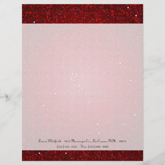 Red Glitter Sequin Disco Letterhead Stationery (Front)