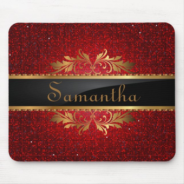 Red Glitter Sequin Disco Personalised Mousepad (Front)
