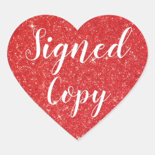 Red Glitter Signed Copy Romance Author Writer Heart Sticker