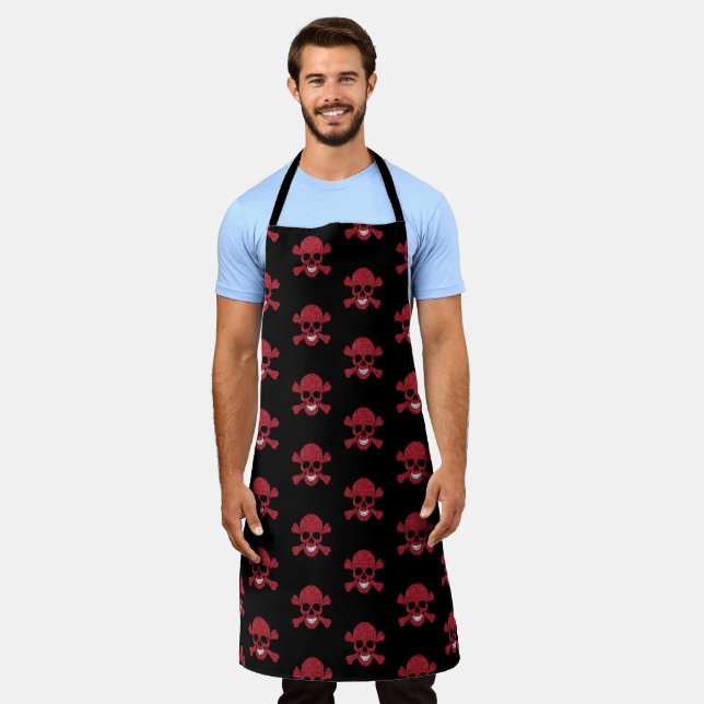 Red Glitter Skull And Crossbones Apron (Worn)