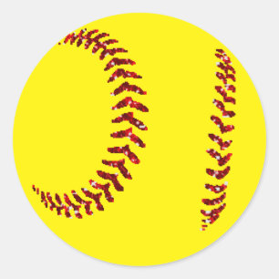 Red Glitter Softball Stiches Classic Round Sticker