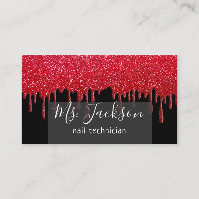Red Glitter Sparkles Beauty Nail Hair Salon Spa Business Card (Front)