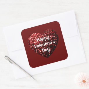 Red Glitter sparkles Heart Happy Valentine's Day Square Sticker