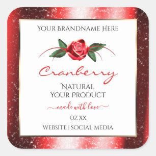 Red Glitter Stars White Product Labels Rose Flower