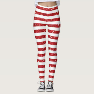 Red Glitter Striped Leggings