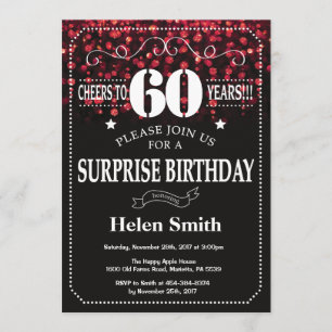 Red Glitter Surprise 60th Birthday Invitation