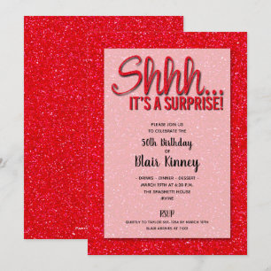 Red Glitter SURPRISE Birthday Invitations