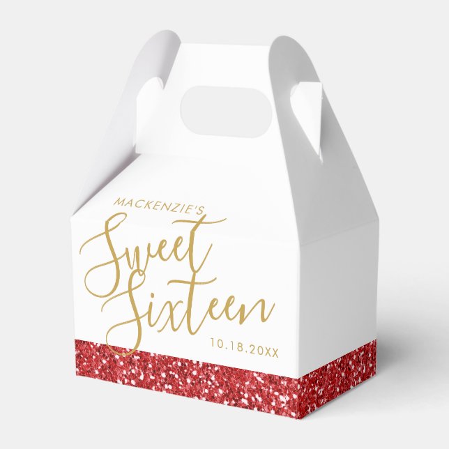 Red Glitter Sweet 16 Personalised Favour Box (Front Side)