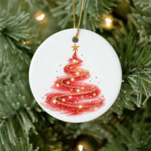 Red Glitter Swirl Christmas Tree Ceramic Tree Decoration