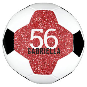 Red Glitter Team Number Name Football