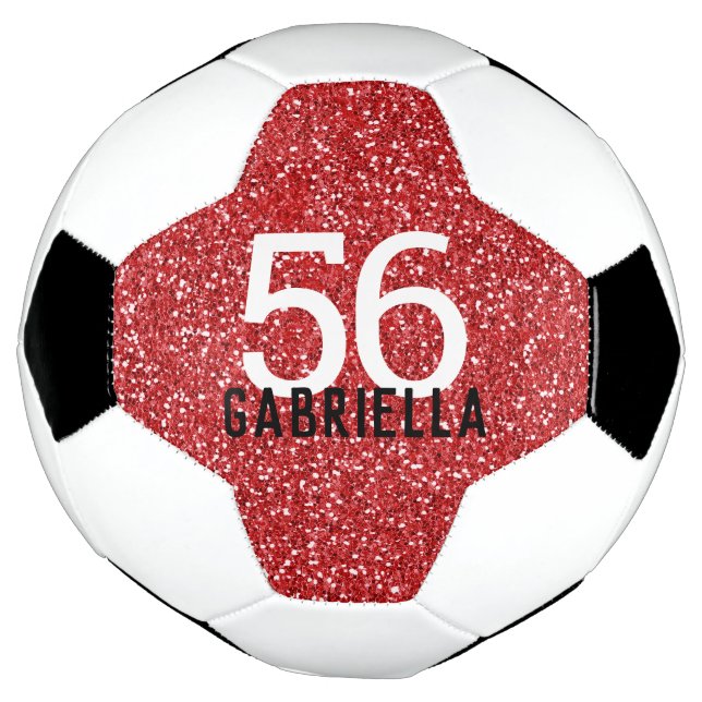 Red Glitter Team Number Name Football (Rotated)