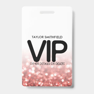 Red Glitter trendy modern VIP lanyard badge custom ID Badge