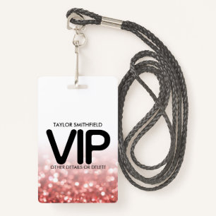 Red Glitter trendy modern VIP lanyard badge custom ID Badge