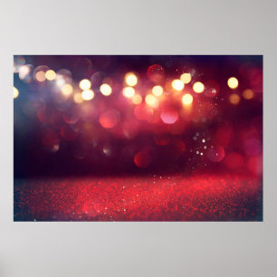 Red glitter vintage lights background. defocusedba poster