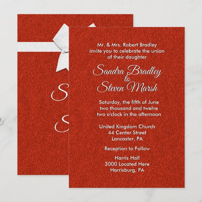 Red Glitter Wedding Invitation (Front/Back)