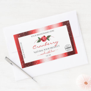 Red Glitter White Product Labels Rose Flower Logo