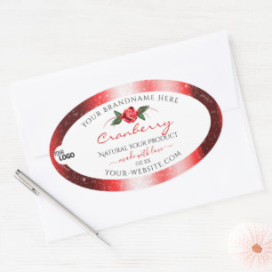 Red Glitter White Product Labels Rose Flower Logo