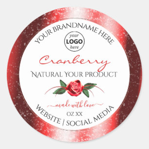 Red Glitter White Product Labels Rose Flower Logo