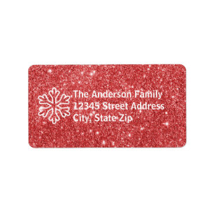 Red Glitter & White Snowflake - Address Label