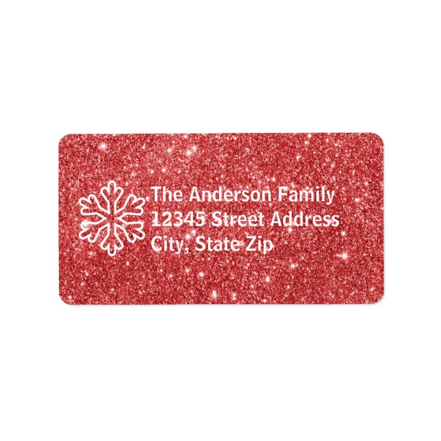 Red Glitter & White Snowflake - Address Label (Front)