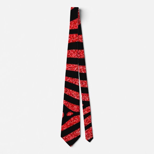 Red Glitter With Black Zebra Stripes Tie (Front)