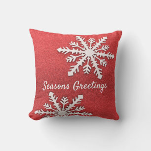 Red Glitter With White Snowflake Christmas Holiday Cushion