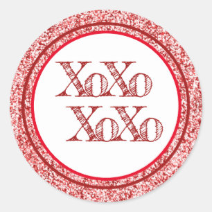 Red Glitter XOXO Classic Round Sticker