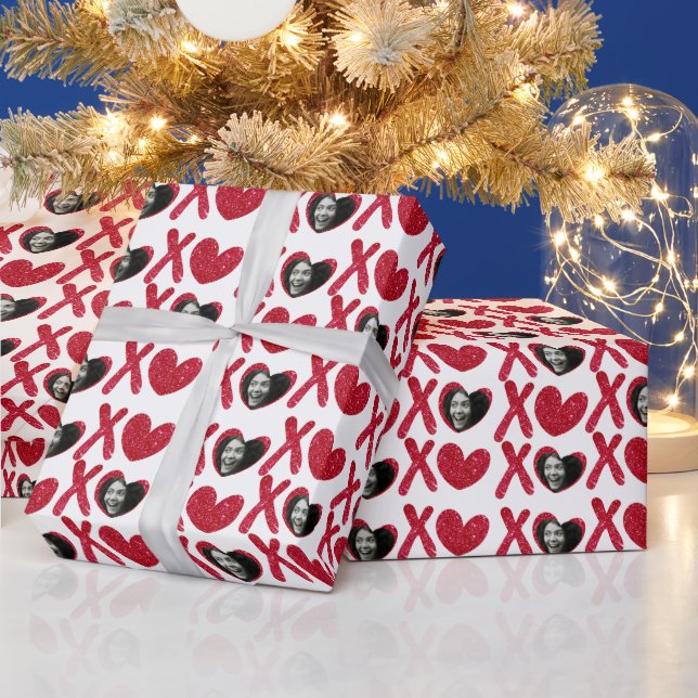 Red Glitter XOXO Photo Valentine's Day Wrapping Paper (Holidays)