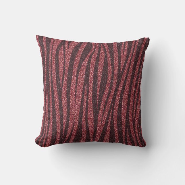 Red Glitter Zebra Print Metallic  Cushion (Front)