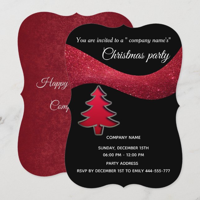 Red glitters simple  corporate Christmas party Invitation (Front/Back)