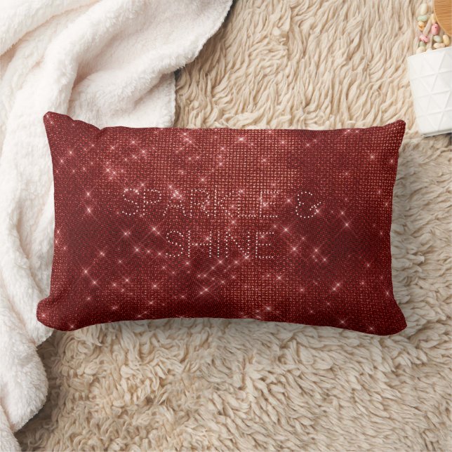 Red Glitzy Chic Glam Sparkle Lumbar Cushion (Blanket)