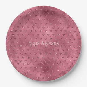 Red Glitzy Glitter Hearts Paper Plate