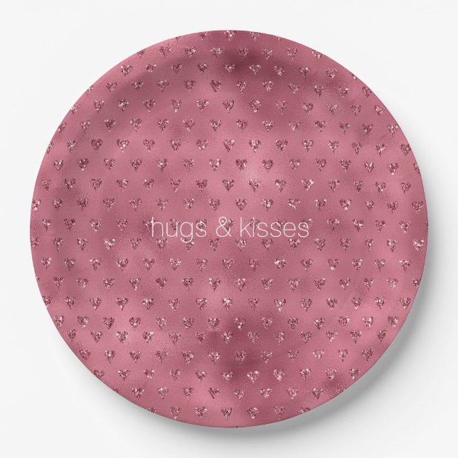 Red Glitzy Glitter Hearts Paper Plate (Front)