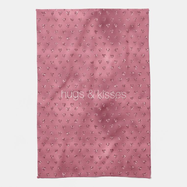 Red Glitzy Glitter Hearts Tea Towel (Vertical)