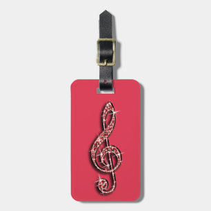 Red Glitzy Sparkly Music Notes Luggage Tag