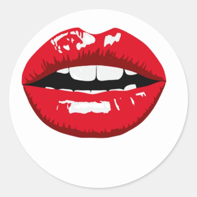 Red glossy lips classic round sticker (Front)