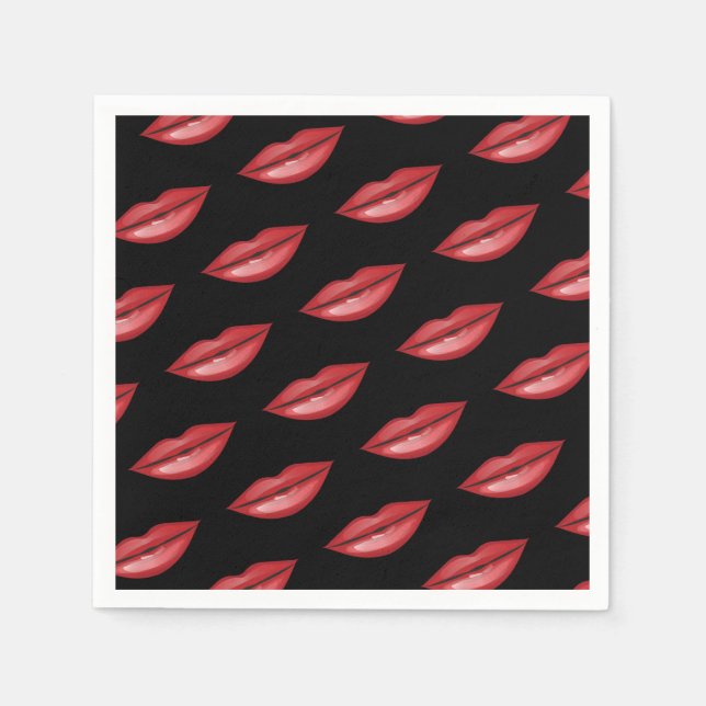 Red Glossy Lips Kiss Beauty Makeup Birthday Party Napkin (Front)