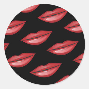 Red Glossy Lips Kiss Beauty Makeup Party Favour Classic Round Sticker