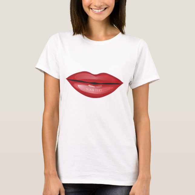 Red Glossy Lips Kiss Chic Modern Glam Beauty T-Shirt (Front)