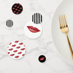 Red Glossy Lips Lipstick Kiss Beauty Party Confetti