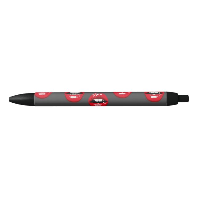 Red glossy lips on grey black ink pen (Front)
