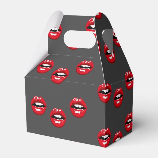 Red glossy lips on grey favour box (Front Side)