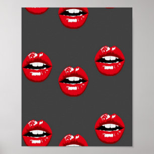 Red glossy lips on grey poster