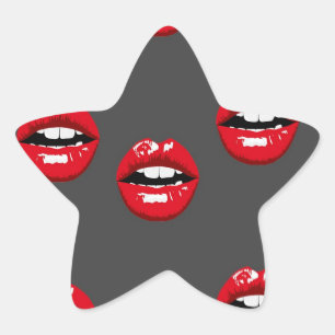Red glossy lips on grey star sticker
