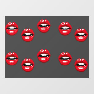 Red glossy lips on grey window cling