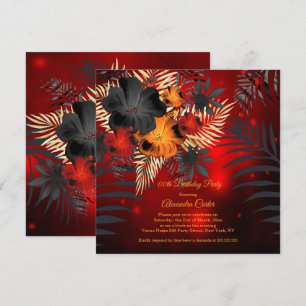 Red glow Orange Black Hibiscus Birthday party Invitation