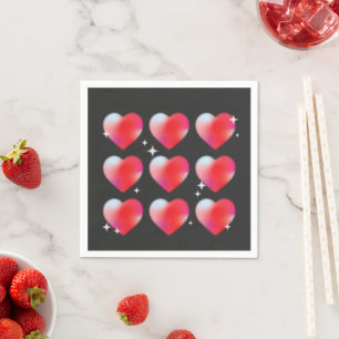 Red glowing hearts, valentine's day lovely heart napkin