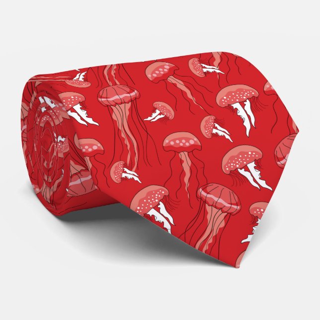 red glowing jelly fish pattern tie (Rolled)