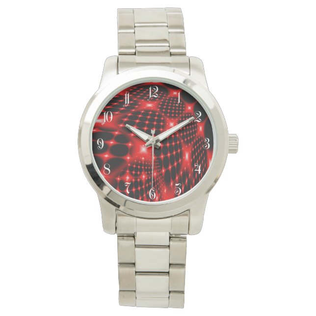 Red glowing net fractal watch (Front)