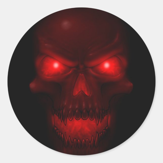 Red Glowing Skull Classic Round Sticker (Front)
